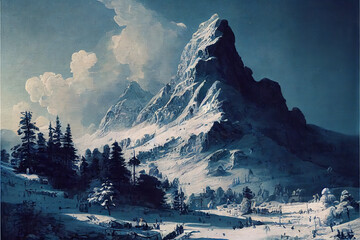 Mountain Landscape Painting Generative AI - obrazy, fototapety, plakaty