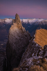 The peak of Corno del Dente mountain during sunset, Italian alps, Valle Camonica, Lombardy, Italy