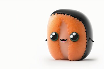 Sashimi cute emoji vector illustration. Emoji happy sushi icons. Sashimil whith salmon funny stickers. Food, cartoon style. Sushi isolated on white. Generative AI