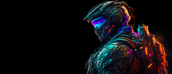Futuristic special force soldier with black background generative Ai