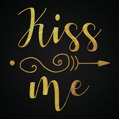 kiss me golden calligraphy design valentine's day banner