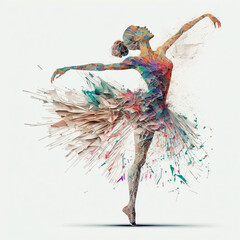 Ballerina Abstract line art and colorful with white background -  generated by Generative AI 