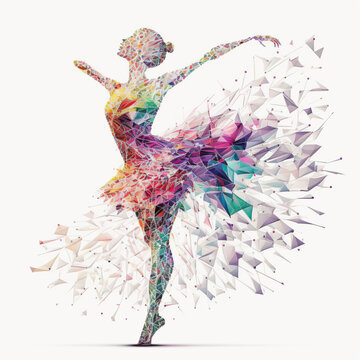Ballerina Abstract line art and colorful with white background -  generated by Generative AI 