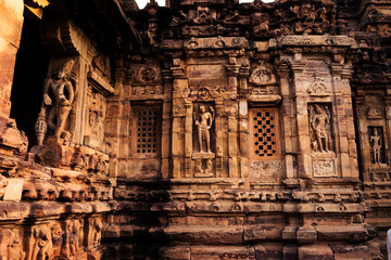 Ancient Indian temple architecture,carved idols on the walls of virupaksha...