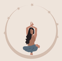 illustration of a girl doing yoga.  lotus pose in yoga.