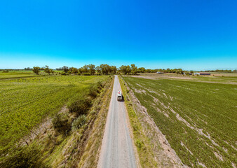 Fototapeta na wymiar Aerial views of Motorhome on the road