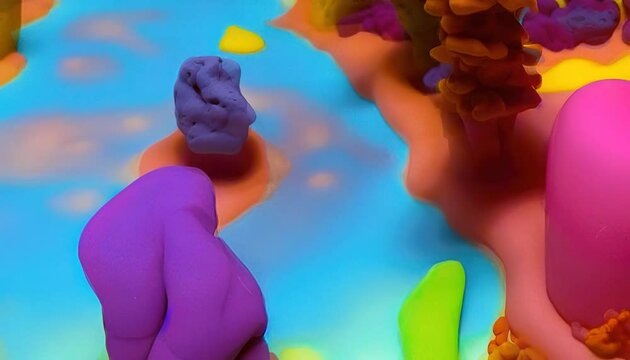 diorama of coral reef and ocean made of playdoh with fish in underwater ocean animation clay claymation