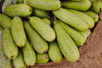 Fresh vegetables on display in a traditional market