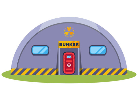 Concrete bomb shelter icon. Hide from the nuclear bomb. Radiation hazard. Vector flat illustration