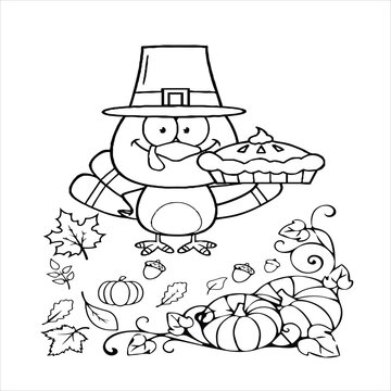 turkey pilgrim holding pie, autumn scene clip art preview