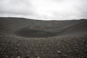 Hverfell caldera volcano top view, Iceland landmark