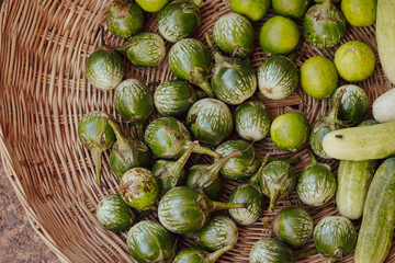 Vegetables in traditional market, Thai eggplant