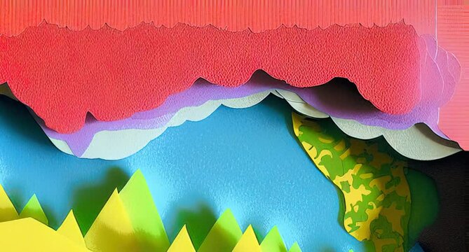 rainbow beautiful colorful landscape papercut 2d paper animation