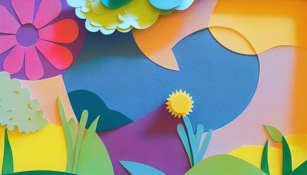 2D background with flowers and plants lush paper cut animation