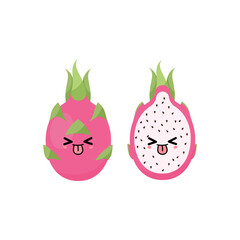 Naughty dragon fruit with kawaii emoji. Flat design vector illustration of dragon fruit on white background