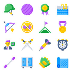Pack of Sports and Games Flat Icons 

