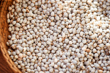 dried grains in a colander