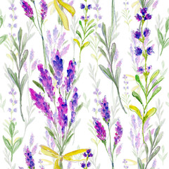 
Watercolor lavender in a seamless pattern. Can be used as fabric, wallpaper, wrap.