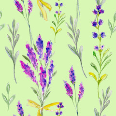 
Watercolor lavender in a seamless pattern. Can be used as fabric, wallpaper, wrap.
