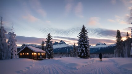 beautiful stunning landscape, snowy winter wonderland, distant breathtaking lands, quiet vacation spot in the snowy mountains