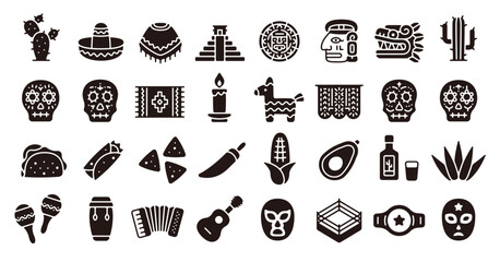 Mexico icon set (Flat silhouette version)