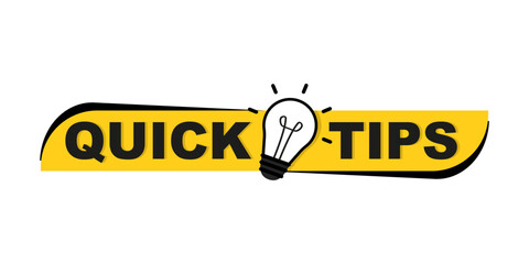 Quick tips logo with light bulb. Quick tips, helpful tricks, tooltip, hint for website. Top tips advice note icon. Vector icon of solution, advice. Helpful idea, solution and trick