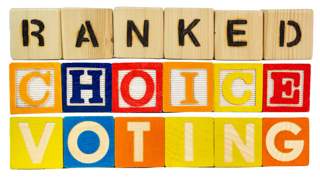 RANKED CHOICE VOTING concept in toy blocks. Isolated. 