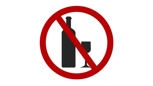Animation prohibiting alcohol. Stop alcohol icon on transparent background.