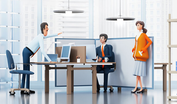 Business people discussing the problem in office.  3D rendering illustration