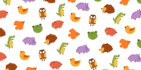 Obraz premium Cute animal pattern for kids background. Kids illustration in simple naive art style for wallpaper