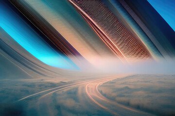 Space perspective lines and light, abstract background. Ai generated art.