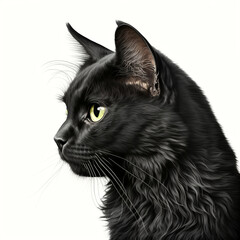 cute black cat, profile view, white background