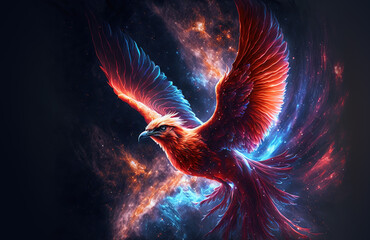 Galaxy phoenix bird, Generative AI illustration