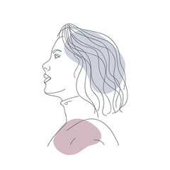 Woman face hairstyle hand has drawn doodle line art illustration