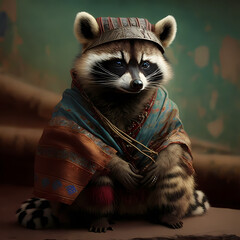 Animal illustrations with traditional clothing