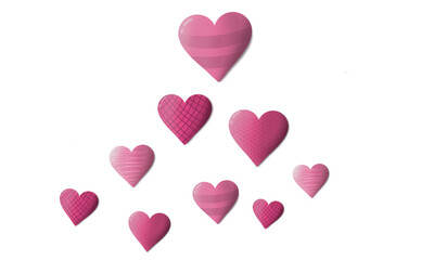 Fototapeta na wymiar various kinds of pink heart shapes to celebrate valentine's day. isolated transparent background png