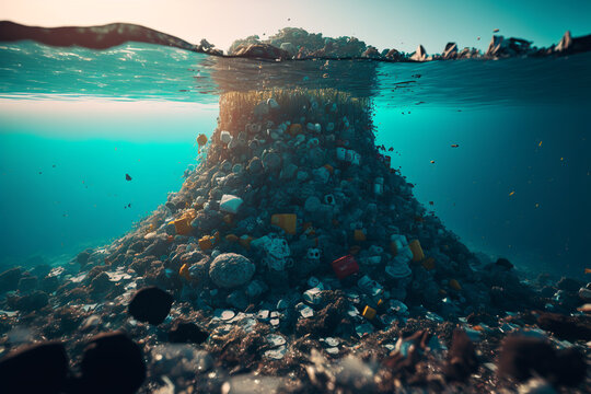 mountains of garbage in the ocean. Generative AI. Save the ocean from garbage. Protecting the oceans and seas Generative AI