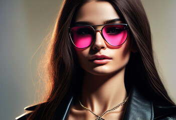 Fototapeta premium Portrait of young beautiful woman in sunglasses. Digitally AI generated image.