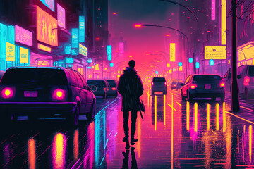 Silhouette in the city at night.Generative AI