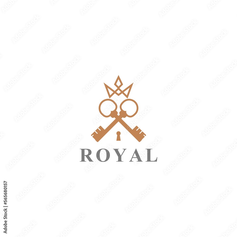 Wall mural Royal key icon. Modern real estate logo template isolated on white background