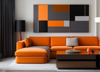modern lounge in orange and grey.