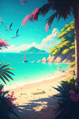 Fototapeta na wymiar Summer vibes pictures - summer illustrations series - Summer background wallpaper created with Generative AI technology