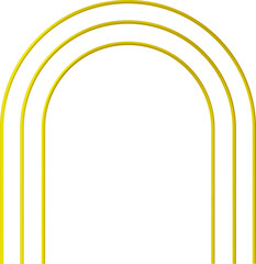 Golden arches. Thin rounded luxury metal frames as podium edging, shiny door, geometric border, elegant stage decoration