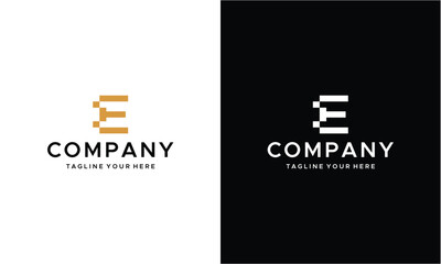 Letter E logo icon design template elements on a black and white background.