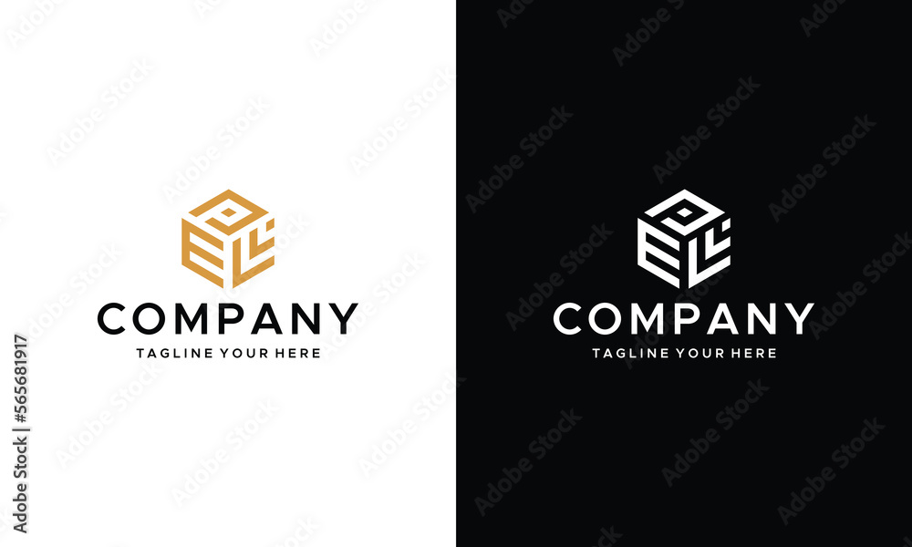 Fototapete ELP Logo Initial Monogram Negative Space Designs Templete with Black color and White Background
