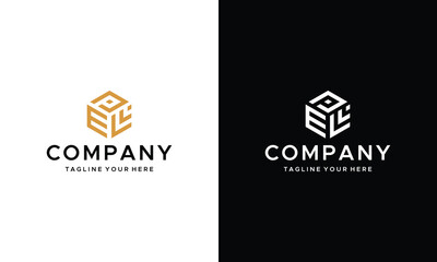ELP Logo Initial Monogram Negative Space Designs Templete with Black color and White Background