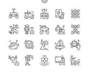 Rc toys. Remote control car. Transmitter. Rc drone. Pixel Perfect Vector Thin Line Icons. Simple Minimal Pictogram