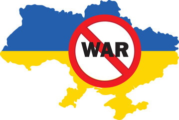 Map of Ukraine in the colors of the national flag sign NO WAR. Vector