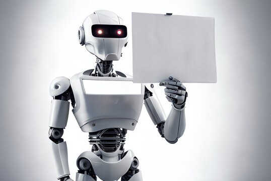 Robot Holding A Blank Sign, Space For Copy, Ai