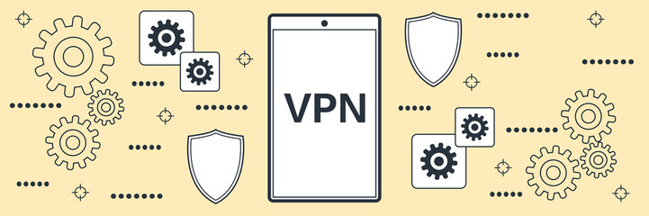 Mobile VPN service, smartphone protection, information security, confidentiality flat contour vector concept illustration